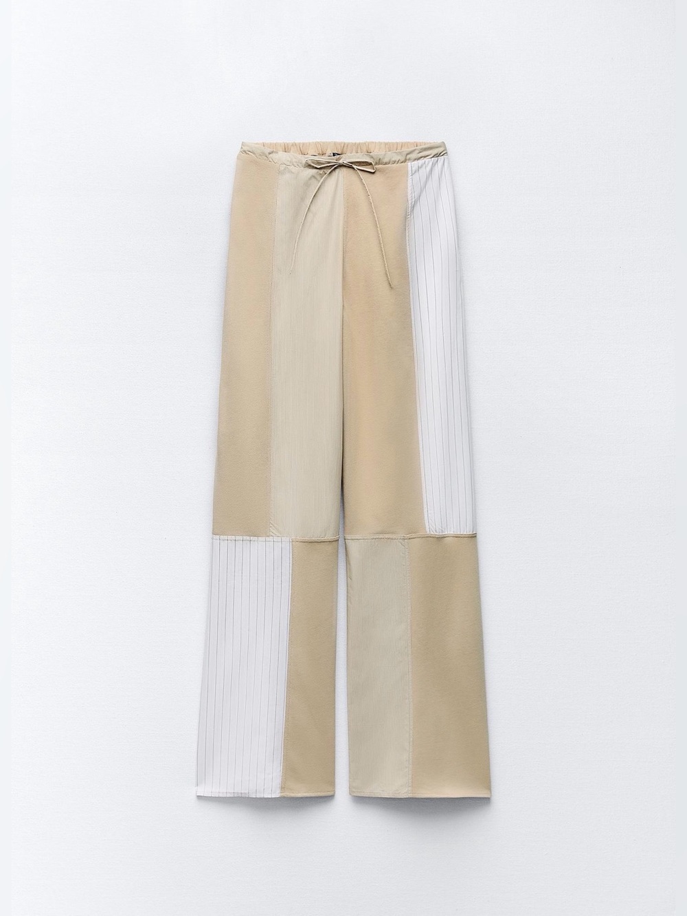 Zara Beige and Cream Patchwork Wide-Leg Pants
